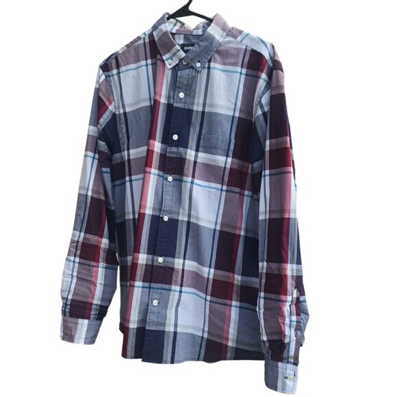 Express Men's Long Sleeve Button Down Plaid - Picture 1 of 5